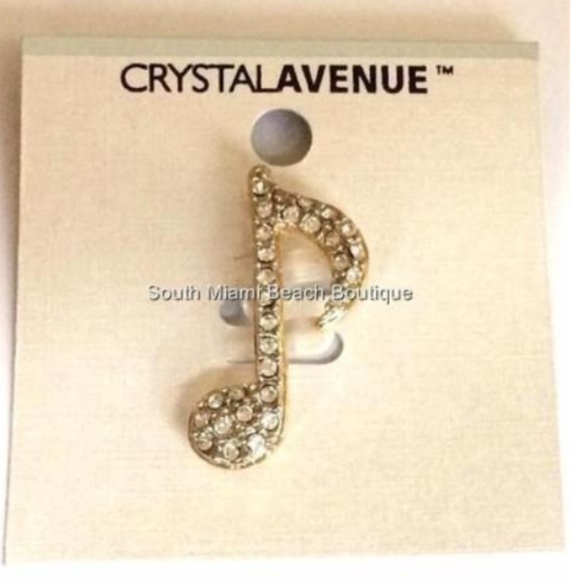 Gold Crystal Music Note Pin Brooch Musician Gift - Picture 3 of 6